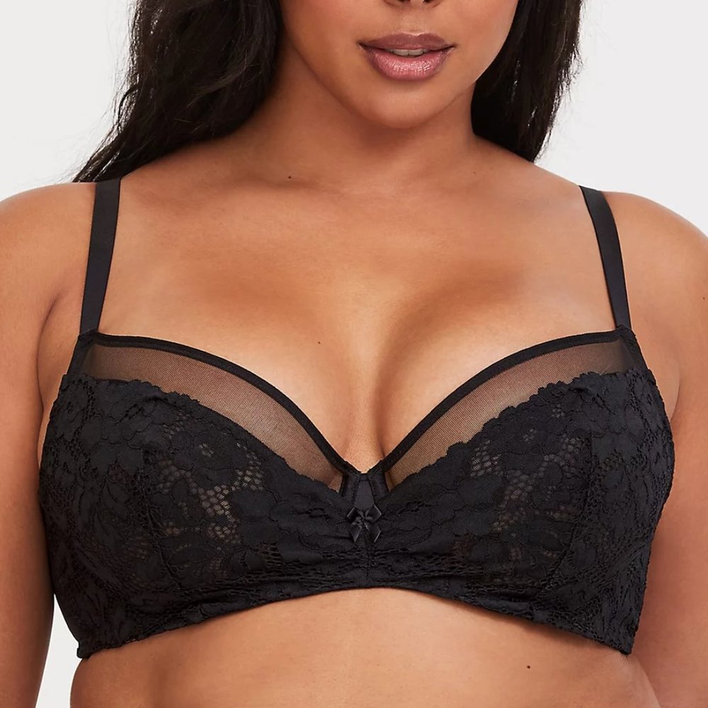 Black Lace & Mesh Unlined Demi Bra